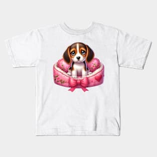 Valentine Beagle Dog in Bed Kids T-Shirt